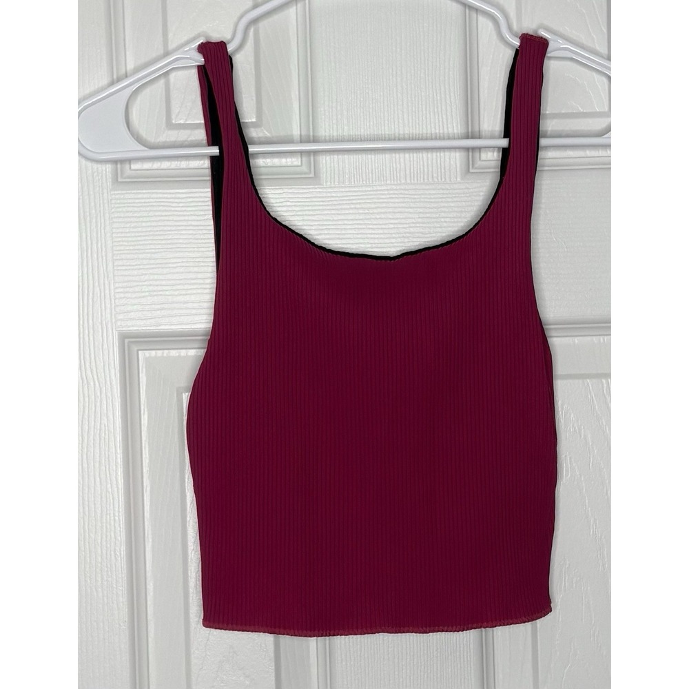 Carbon 38 Women's Athletic Padded Ribbed Tank Top Dark Pink Size Small